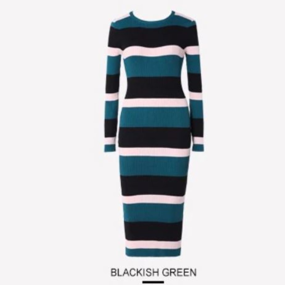 New Long Sleeve Striped long sweeter Knitted Dress